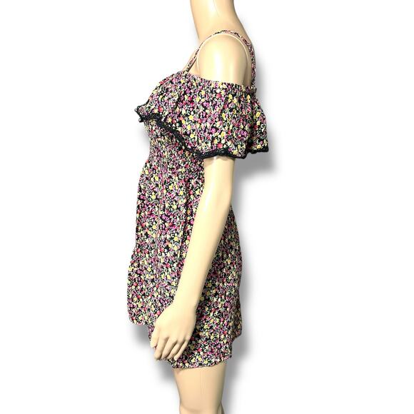 Lily Rose Womens Flounce Smocked Mini Dress Floral Spaghetti Strap Medium - Picture 6 of 10